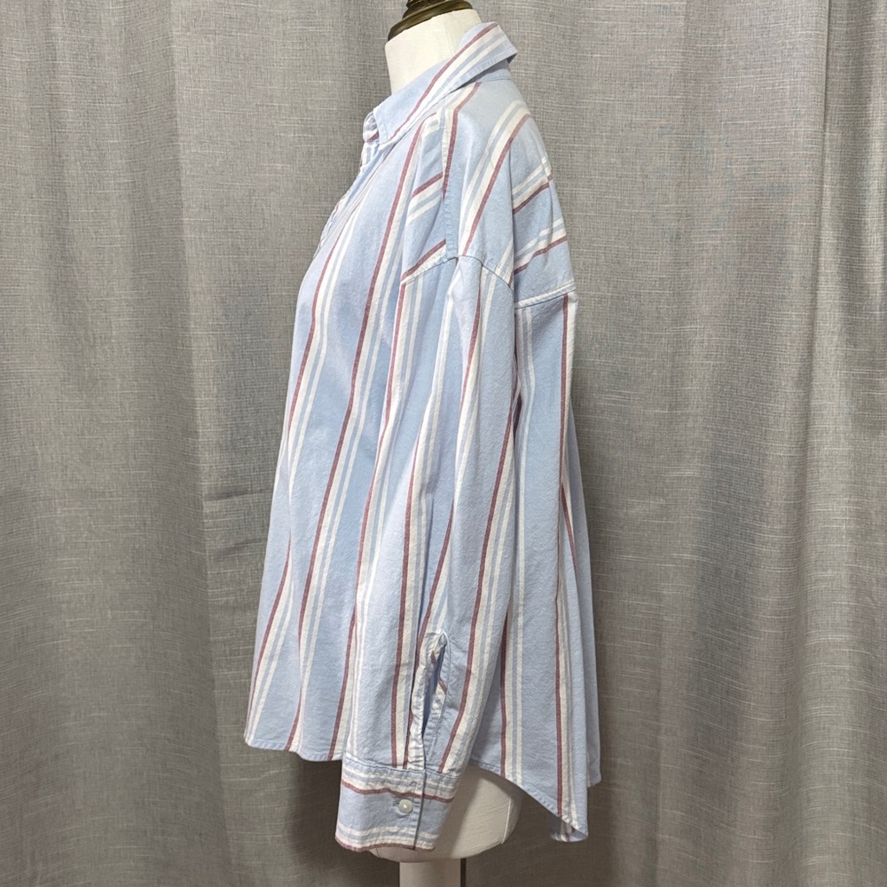 Wmns Falls Creek Button Up Shirt-Sz S-97% Cotton-Red/White/Blue Striped-V Neck - Picture 6 of 14